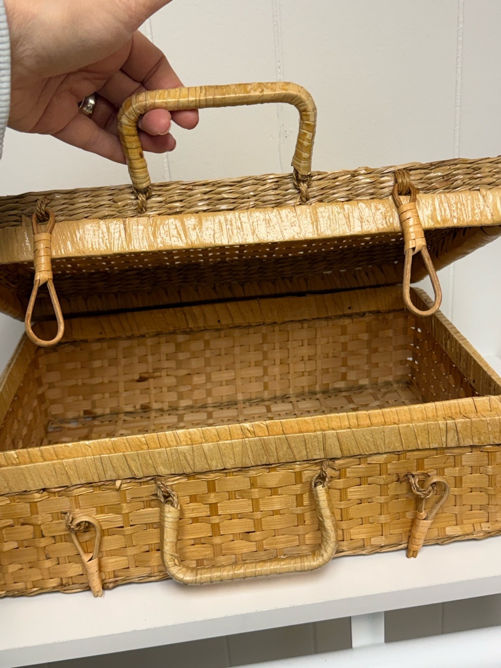 Vintage Woven Suitcase Basket | Natural Fiber Picnic Basket | Collected Home - Picture 2 of 14